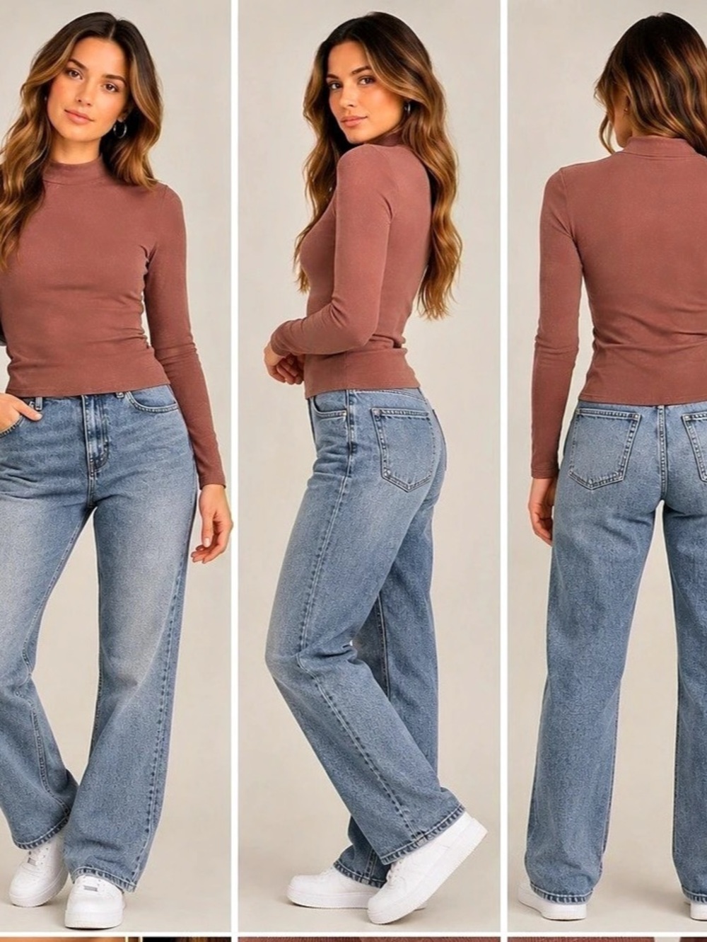 Long Sleeve Turtleneck in Brown Like New